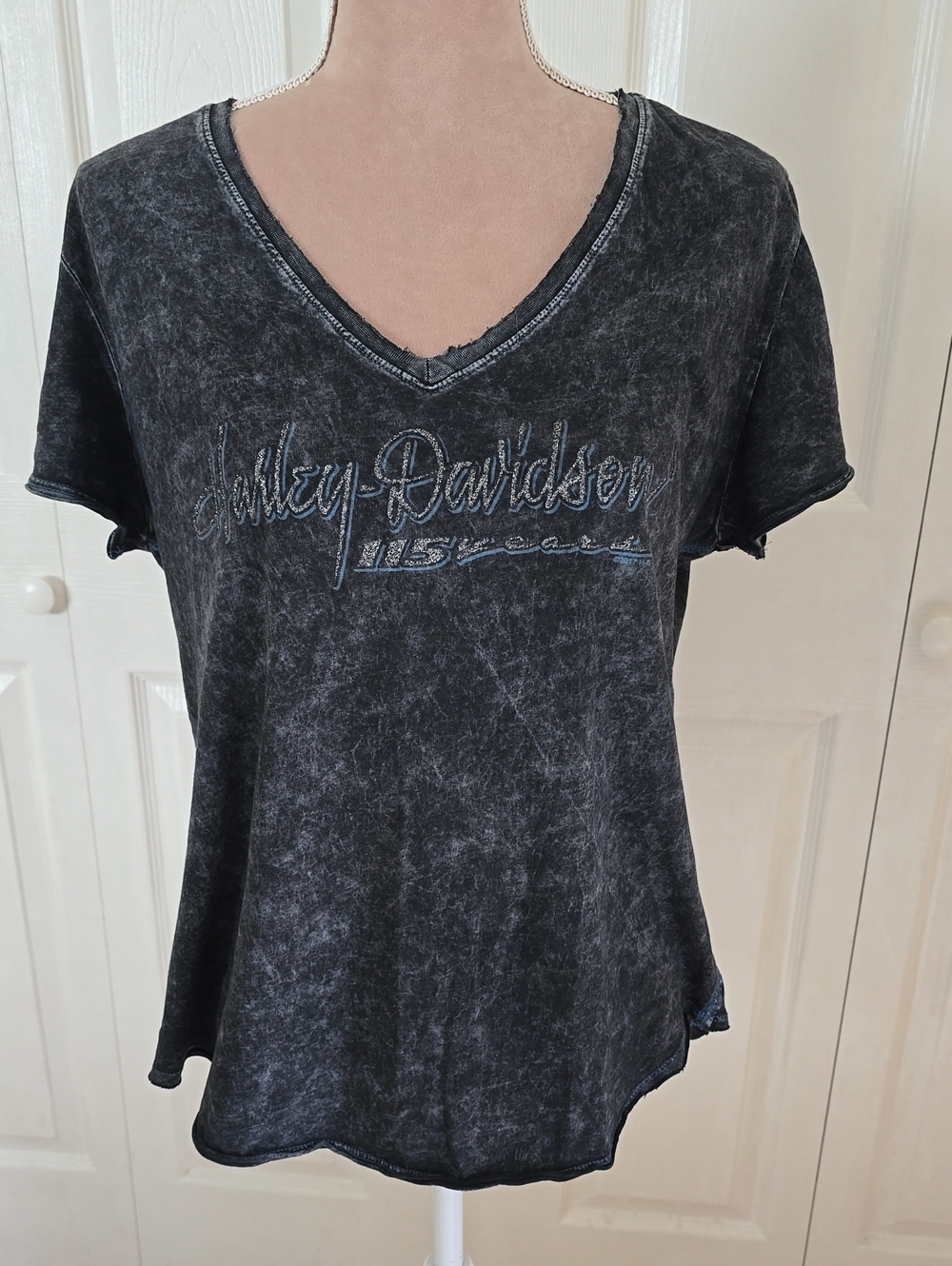 Harley-Davidson Women's Washed Black V-Neck Logo Tee